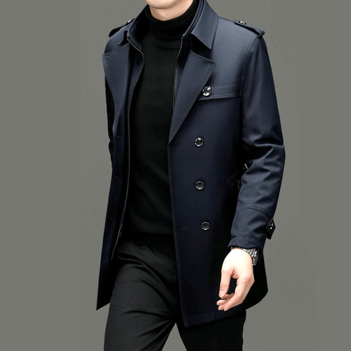 Men's Double-Breasted Trench Coat Jacket Epaulette Notched Lapel