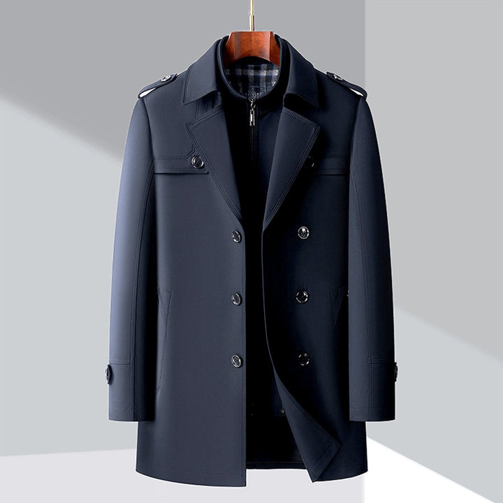 Men's Double-Breasted Trench Coat Jacket Epaulette Notched Lapel