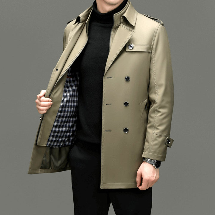 Men's Double-Breasted Trench Coat Jacket Epaulette Notched Lapel
