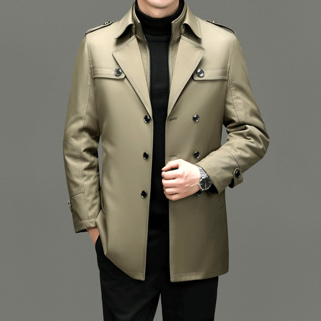 Men's Double-Breasted Trench Coat Jacket Epaulette Notched Lapel