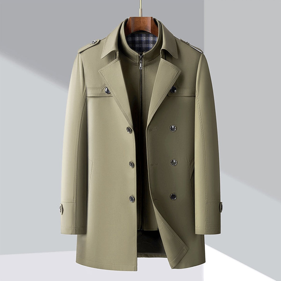 Men's Double-Breasted Trench Coat Jacket Epaulette Notched Lapel