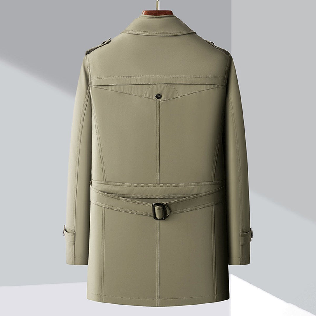 Men's Double-Breasted Trench Coat Jacket Epaulette Notched Lapel