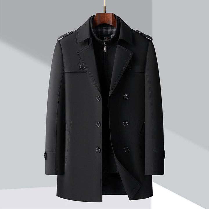 Men's Double-Breasted Trench Coat Jacket Epaulette Notched Lapel