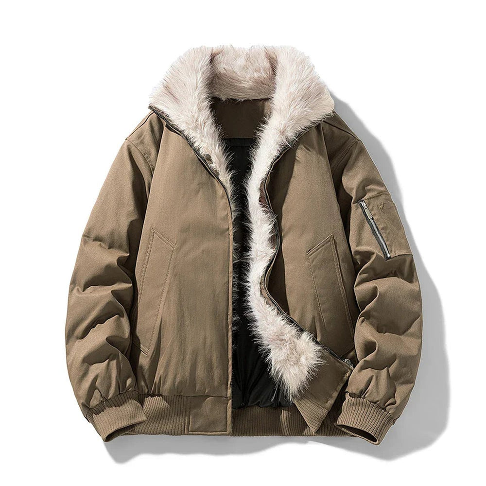 Men's Faux Fur Lined Wind-Resistant Bomber Jacket