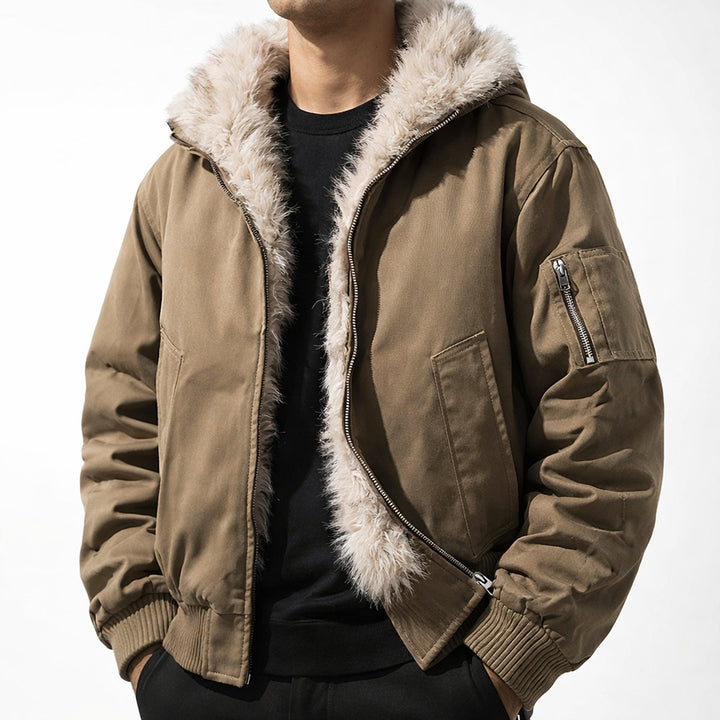 Men's Faux Fur Lined Wind-Resistant Bomber Jacket