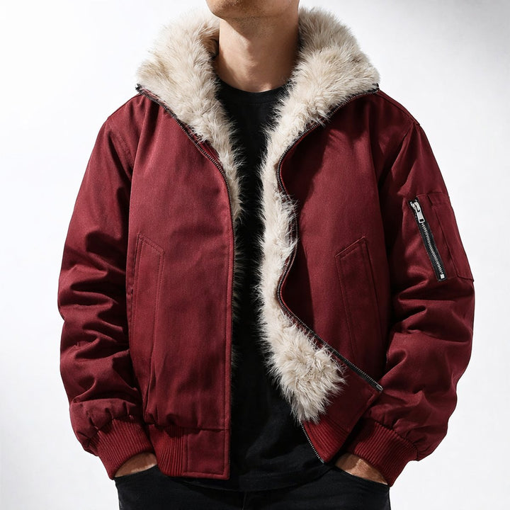 Men's Faux Fur Lined Wind-Resistant Bomber Jacket