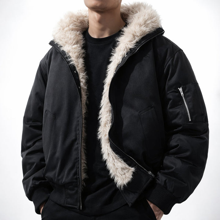 Men's Faux Fur Lined Wind-Resistant Bomber Jacket