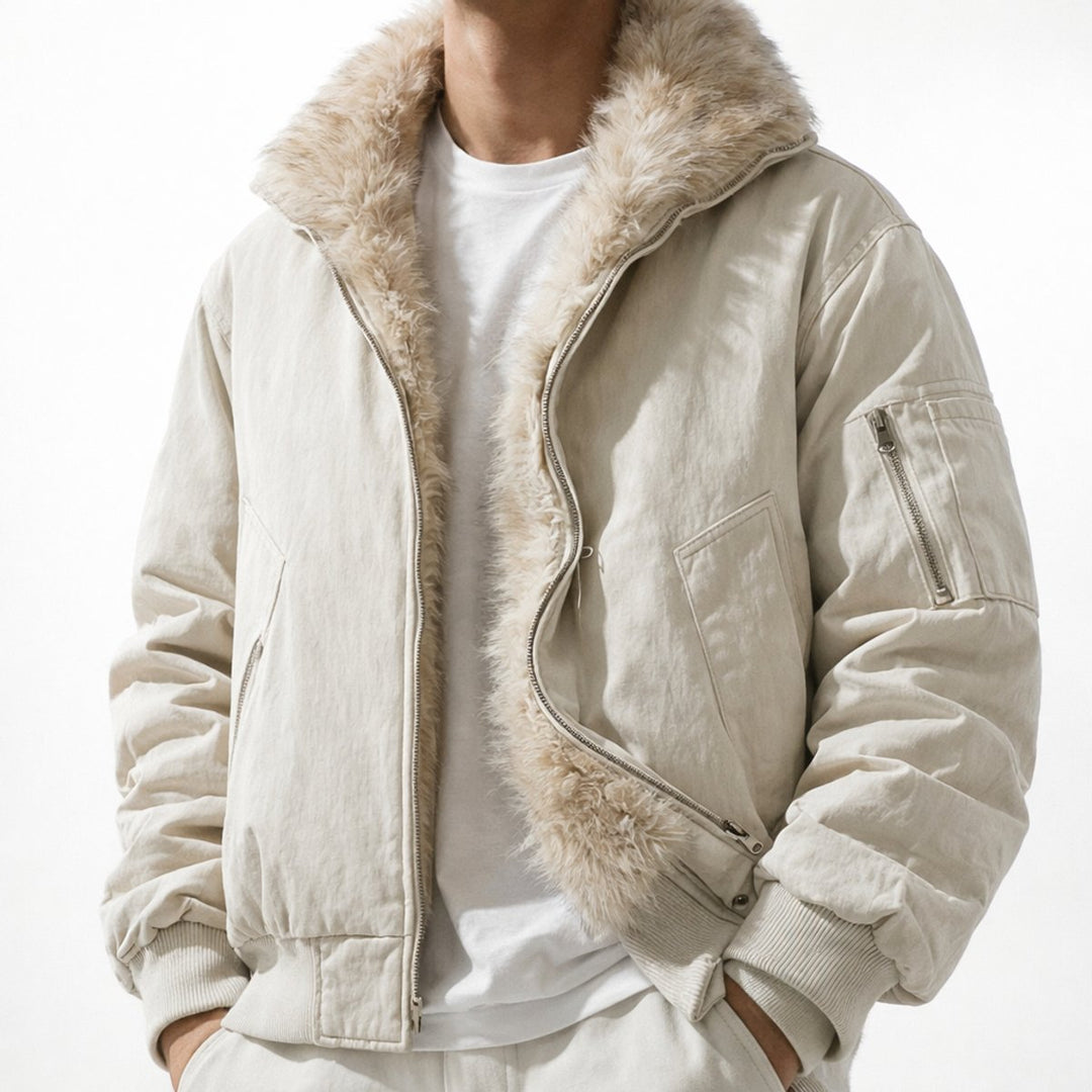 Men's Faux Fur Lined Wind-Resistant Bomber Jacket