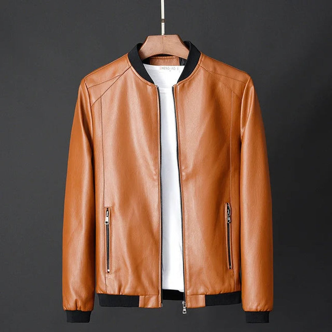 Men's Faux Leather Vintage Bomber Jacket Zip-Up