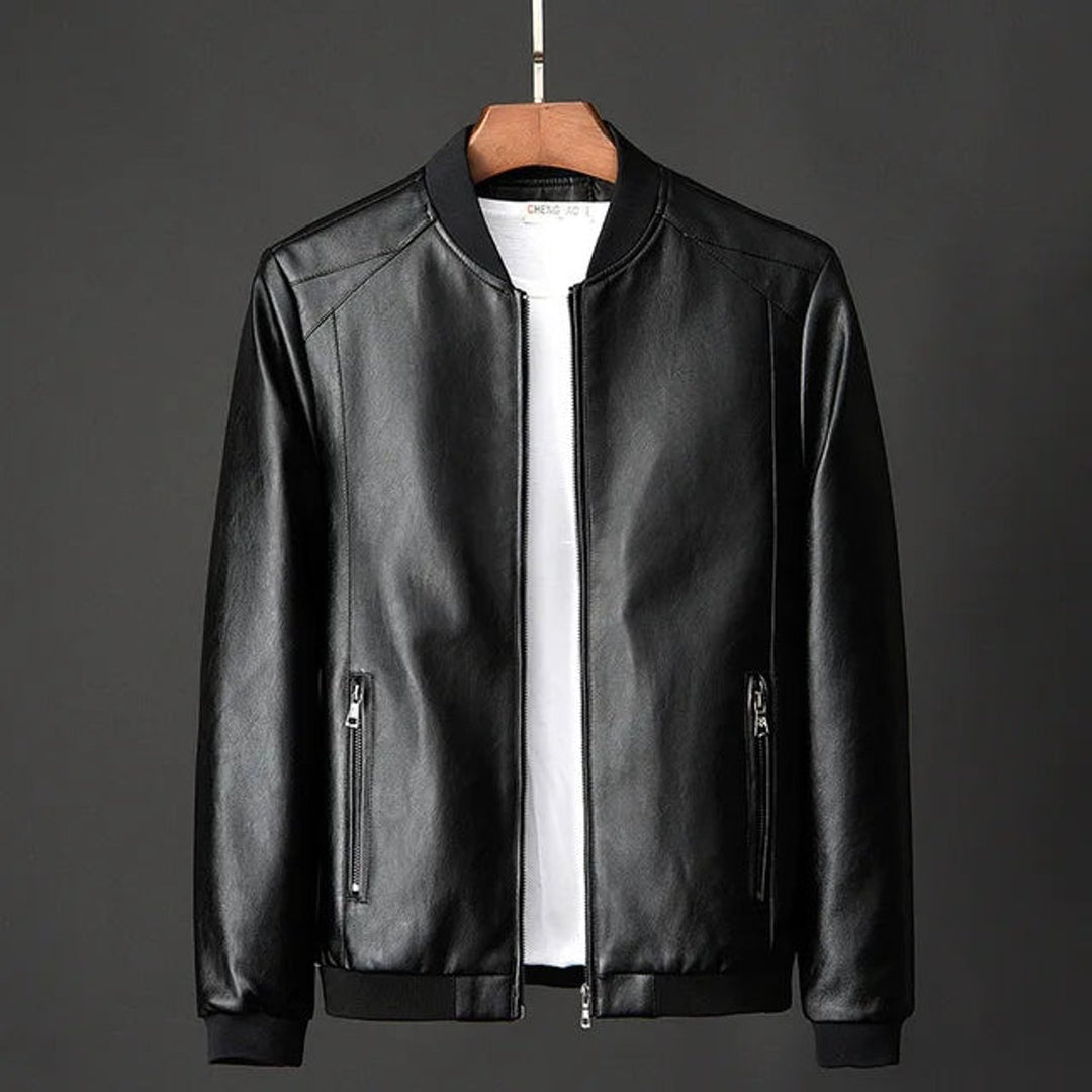 Men's Faux Leather Vintage Bomber Jacket Zip-Up