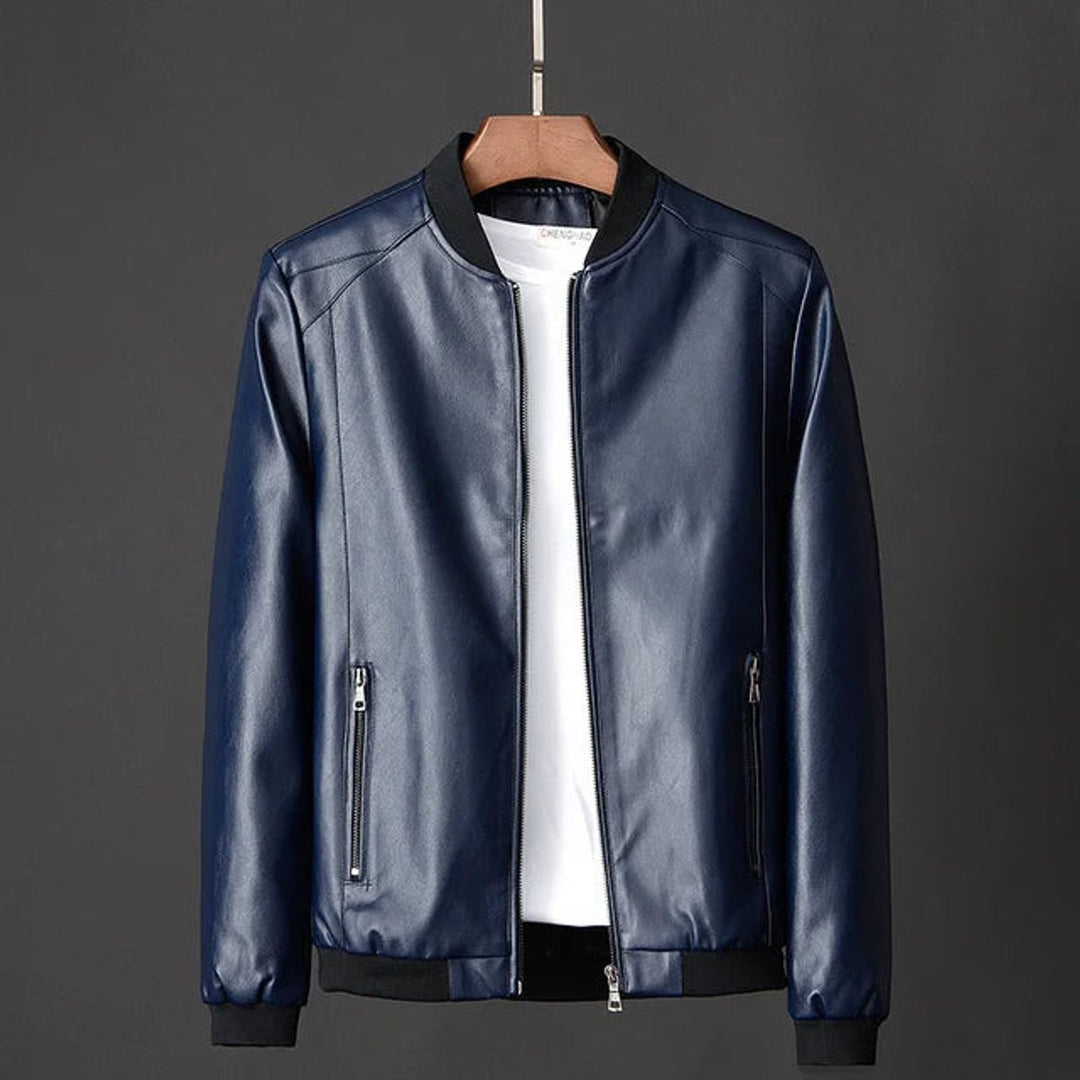 Men's Faux Leather Vintage Bomber Jacket Zip-Up