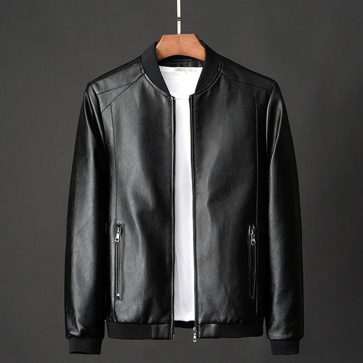 Men's Faux Leather Vintage Bomber Jacket Zip-Up