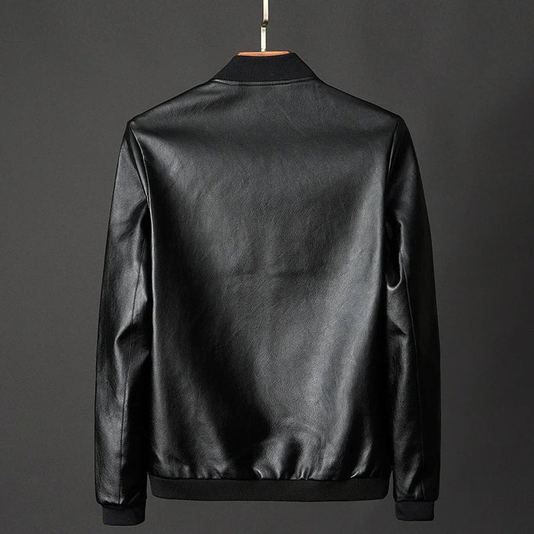 Men's Faux Leather Vintage Bomber Jacket Zip-Up