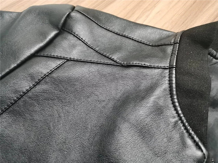 Men's Faux Leather Vintage Bomber Jacket Zip-Up