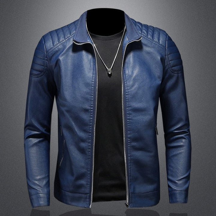 Men's Faux Leather Zip-Up Bomber Jacket