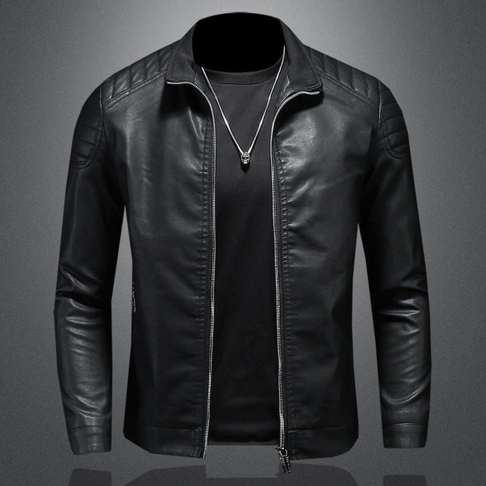 Men's Faux Leather Zip-Up Bomber Jacket