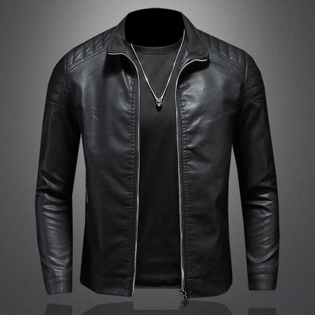 Men's Faux Leather Zip-Up Bomber Jacket