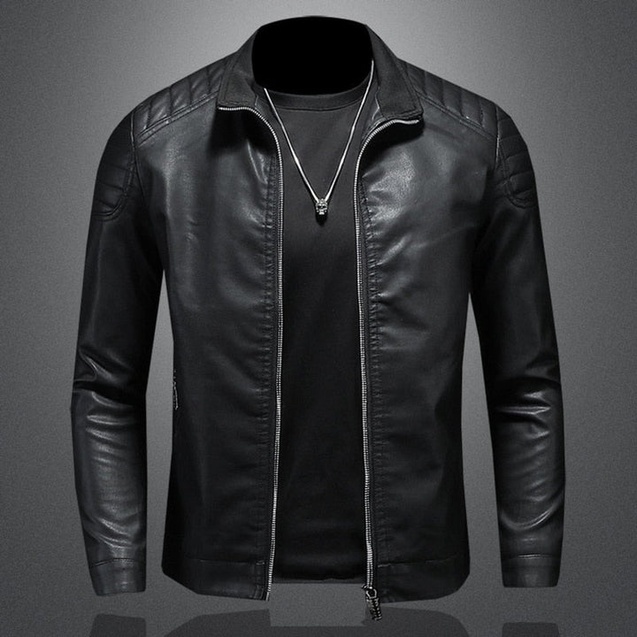 Men's Faux Leather Zip-Up Bomber Jacket