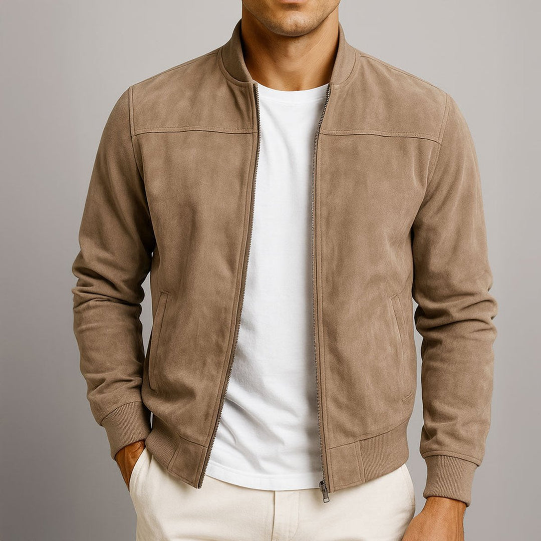 Men's Faux-Suede Zip-Up Bomber Jacket