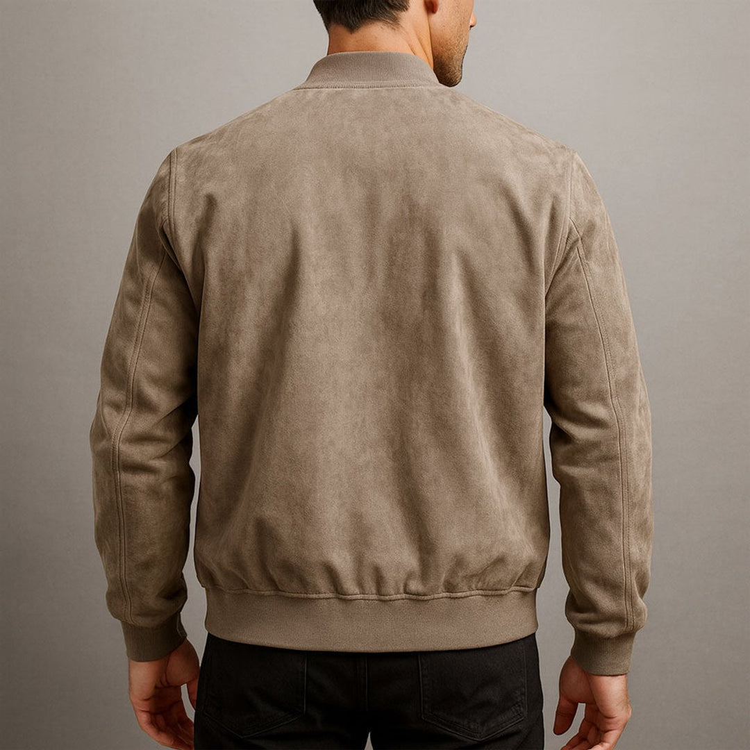 Men's Faux-Suede Zip-Up Bomber Jacket