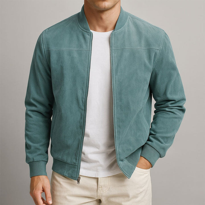 Men's Faux-Suede Zip-Up Bomber Jacket