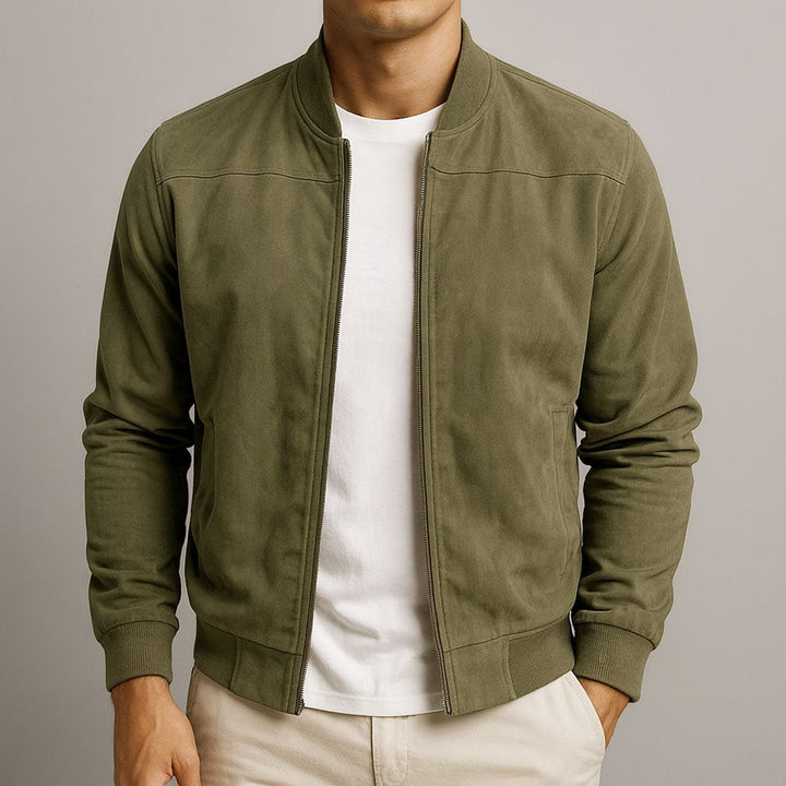 Men's Faux-Suede Zip-Up Bomber Jacket