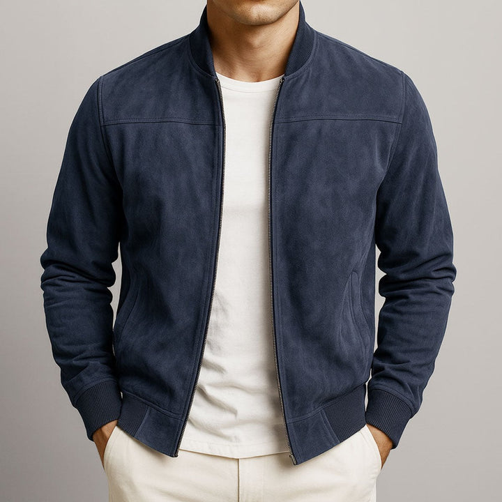 Men's Faux-Suede Zip-Up Bomber Jacket