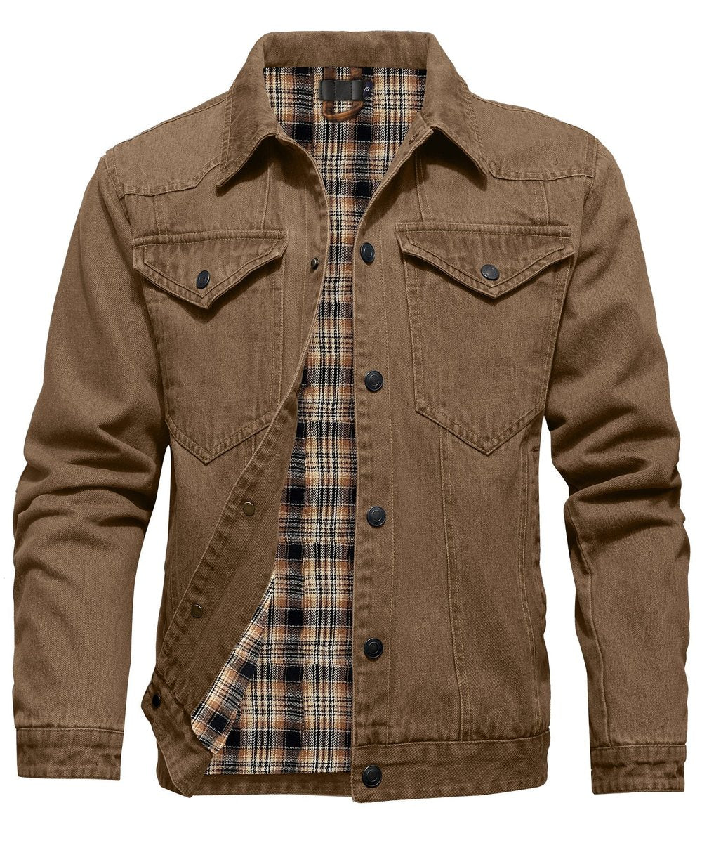 Men's Flannel-Lined Denim Trucker Jacket Button-Front Carhartt Style
