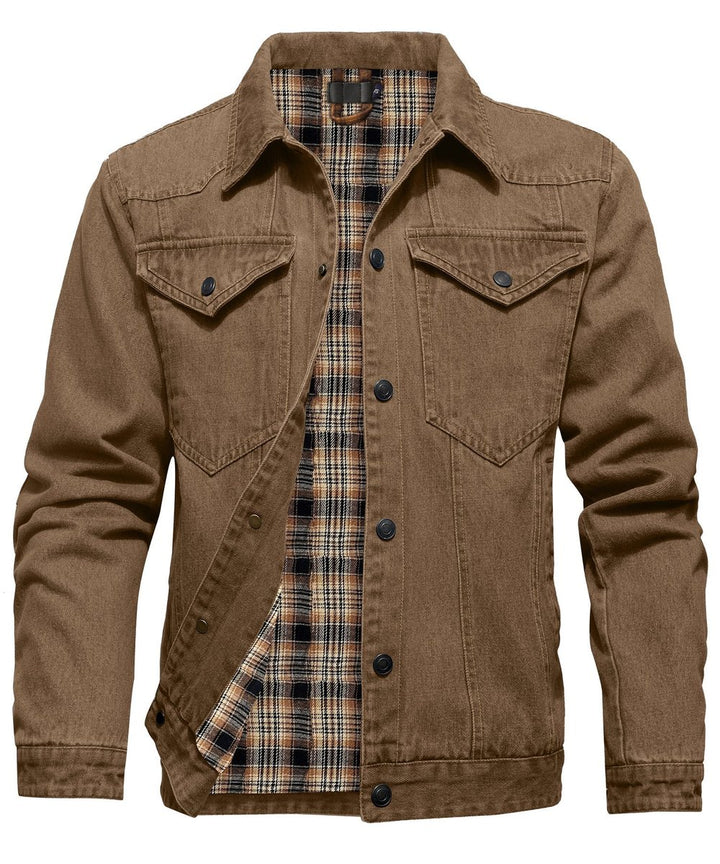 Men's Flannel-Lined Denim Trucker Jacket Button-Front Carhartt Style