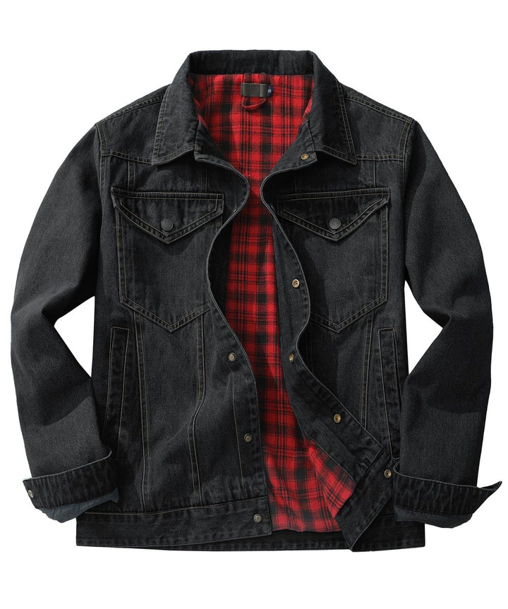 Men's Flannel-Lined Denim Trucker Jacket Button-Front Carhartt Style