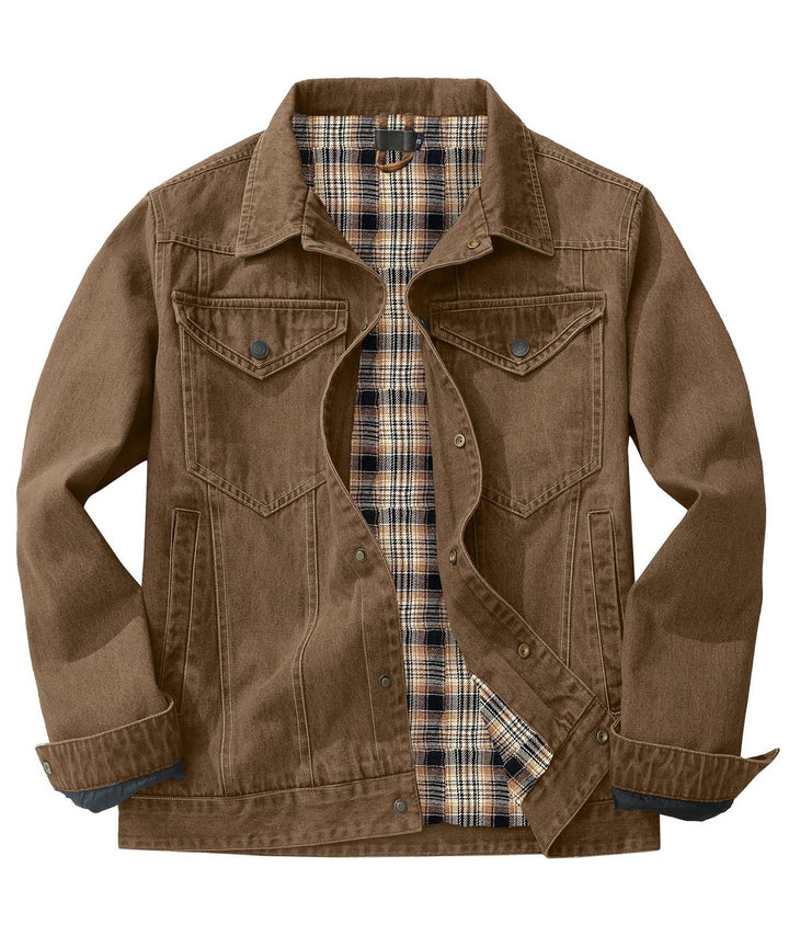 Men's Flannel-Lined Denim Trucker Jacket Button-Front Carhartt Style