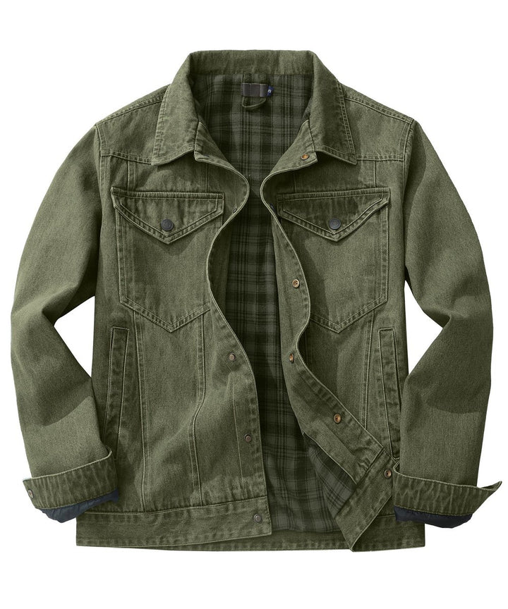 Men's Flannel-Lined Denim Trucker Jacket Button-Front Carhartt Style