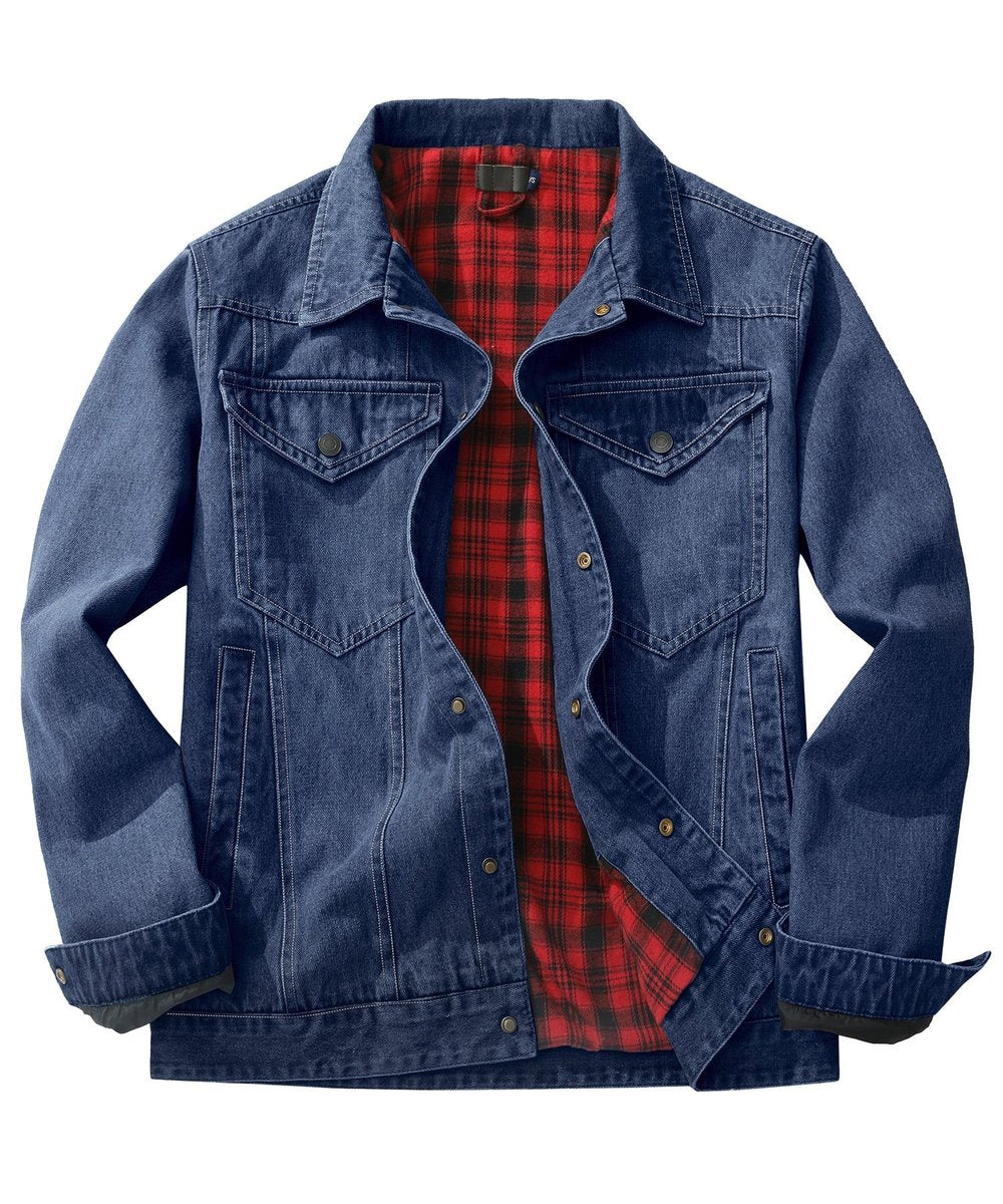 Men's Flannel-Lined Denim Trucker Jacket Button-Front Carhartt Style