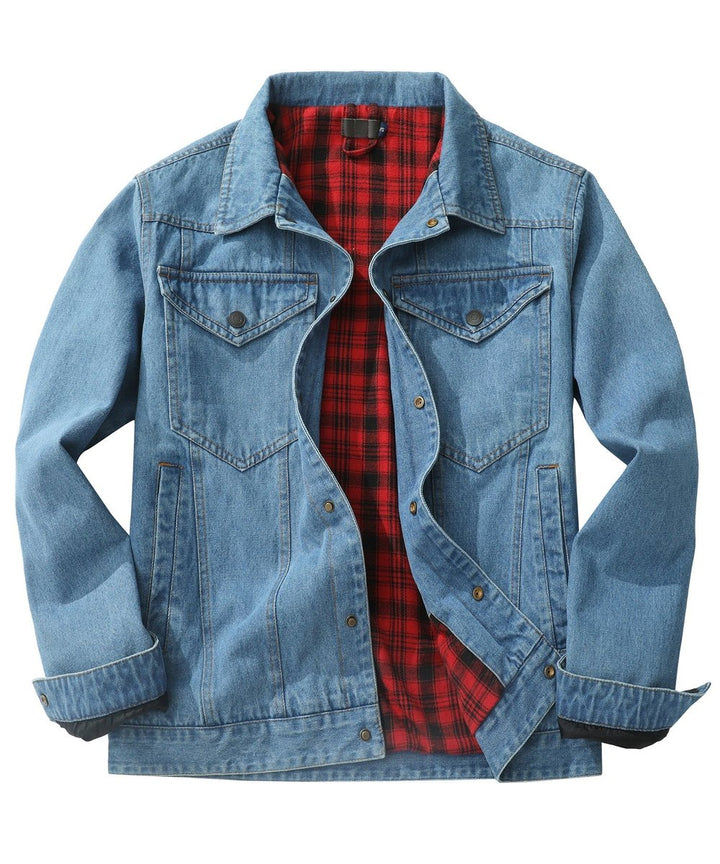 Men's Flannel-Lined Denim Trucker Jacket Button-Front Carhartt Style