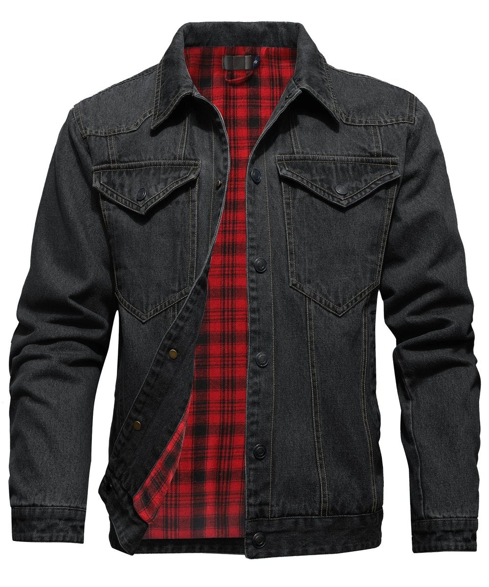 Men's Flannel-Lined Denim Trucker Jacket Button-Front Carhartt Style
