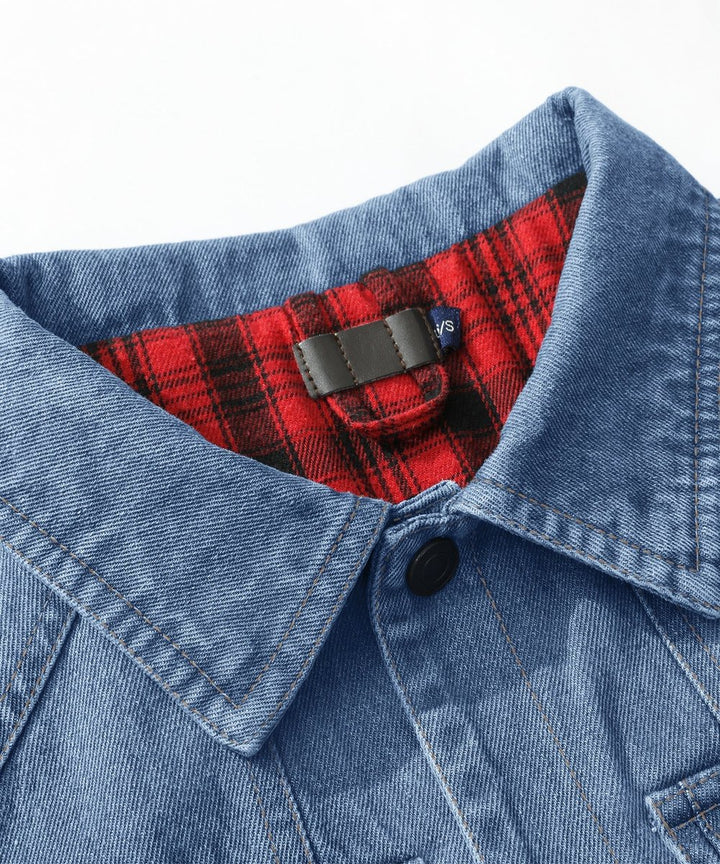 Men's Flannel-Lined Denim Trucker Jacket Button-Front Carhartt Style
