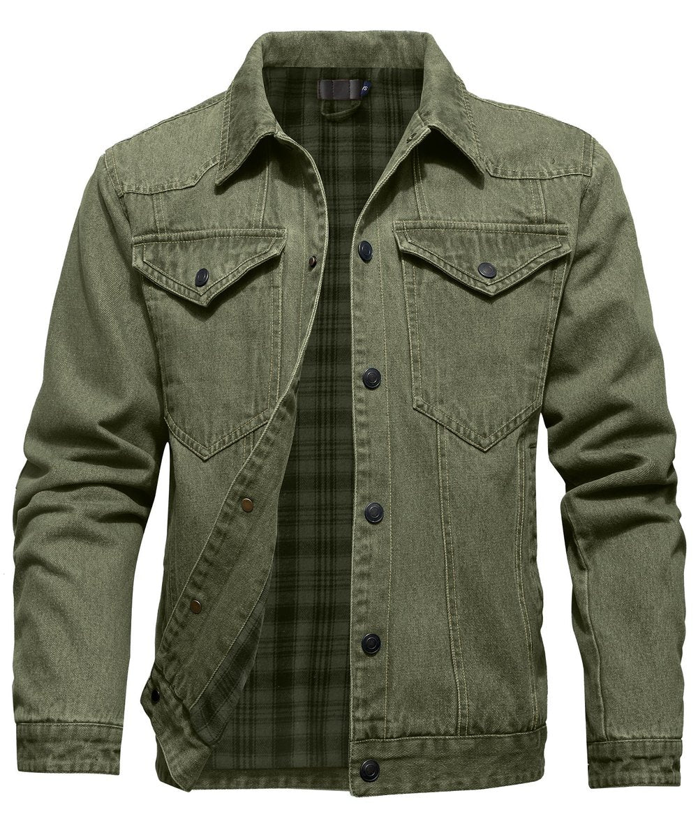 Men's Flannel-Lined Denim Trucker Jacket Button-Front Carhartt Style