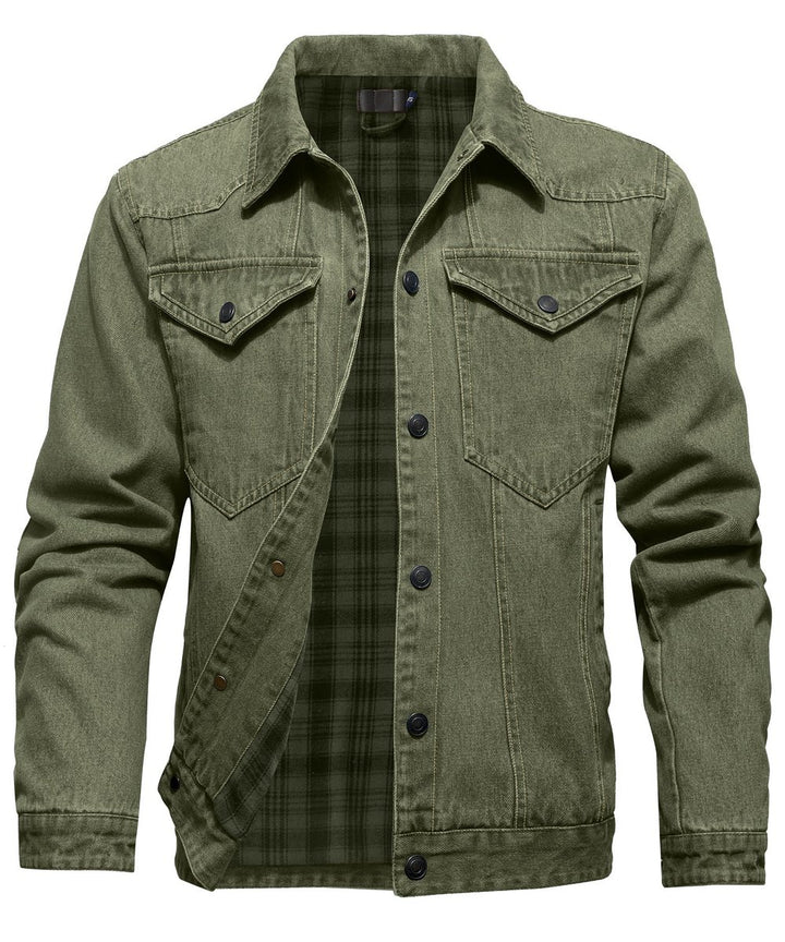 Men's Flannel-Lined Denim Trucker Jacket Button-Front Carhartt Style