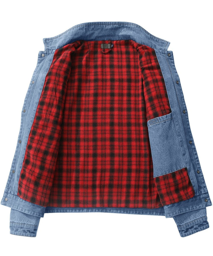 Men's Flannel-Lined Denim Trucker Jacket Button-Front Carhartt Style