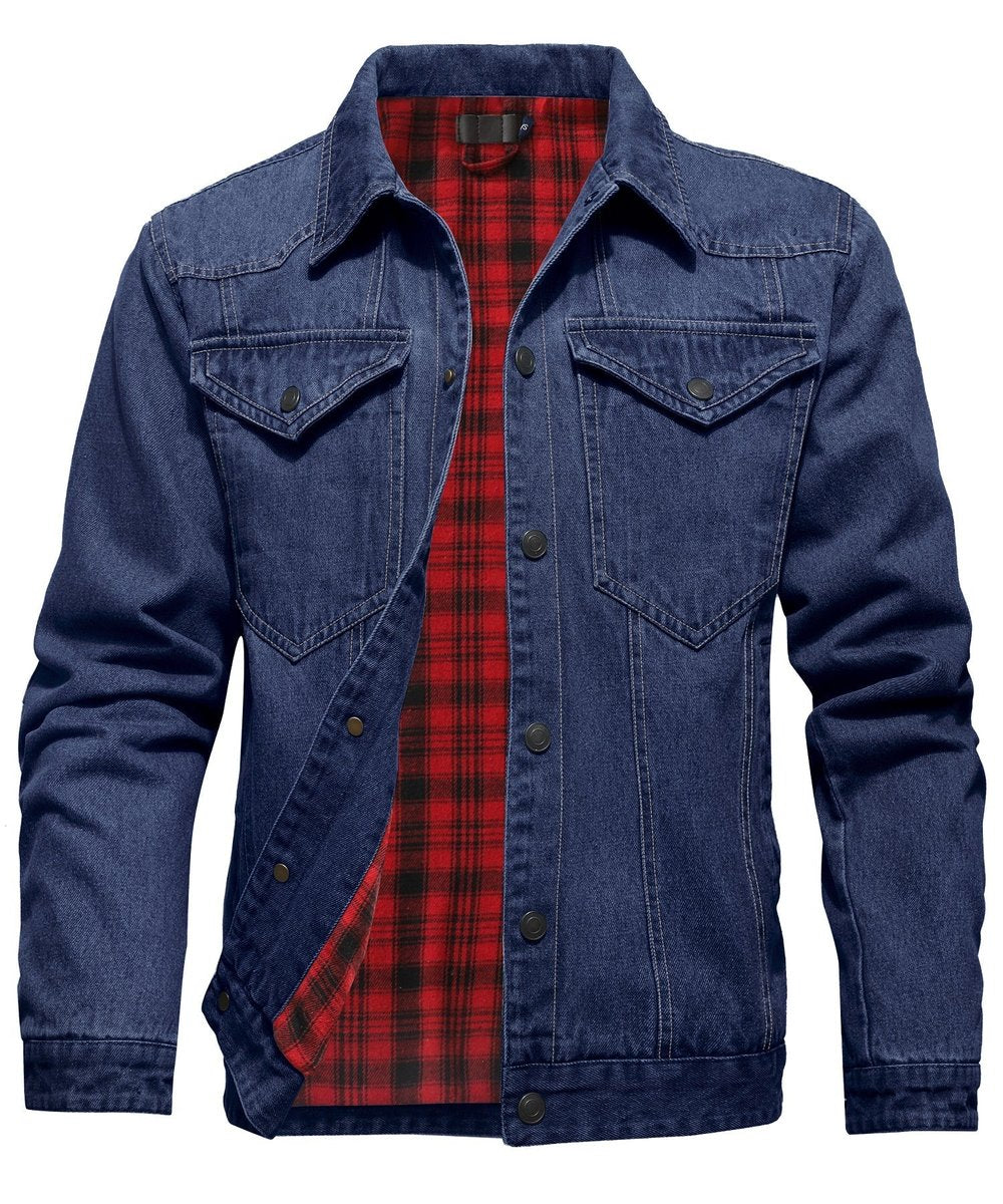 Men's Flannel-Lined Denim Trucker Jacket Button-Front Carhartt Style