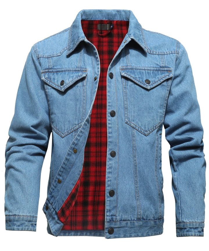 Men's Flannel-Lined Denim Trucker Jacket Button-Front Carhartt Style