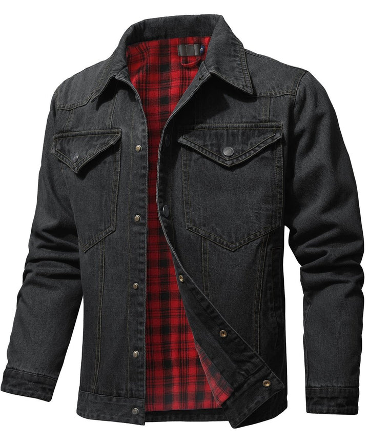 Men's Flannel-Lined Denim Trucker Jacket Button-Front Carhartt Style