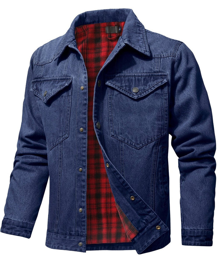 Men's Flannel-Lined Denim Trucker Jacket Button-Front Carhartt Style