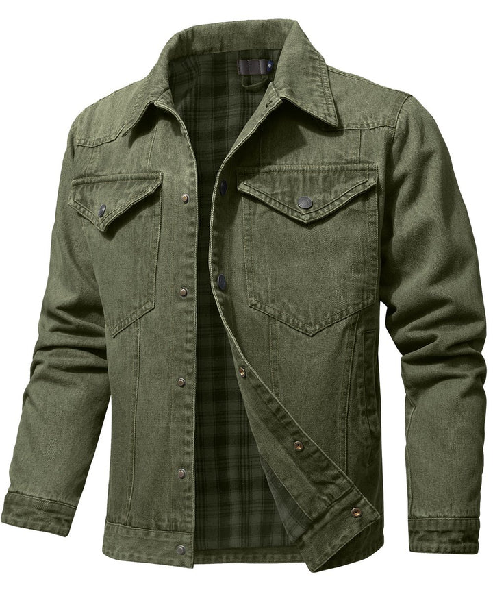Men's Flannel-Lined Denim Trucker Jacket Button-Front Carhartt Style
