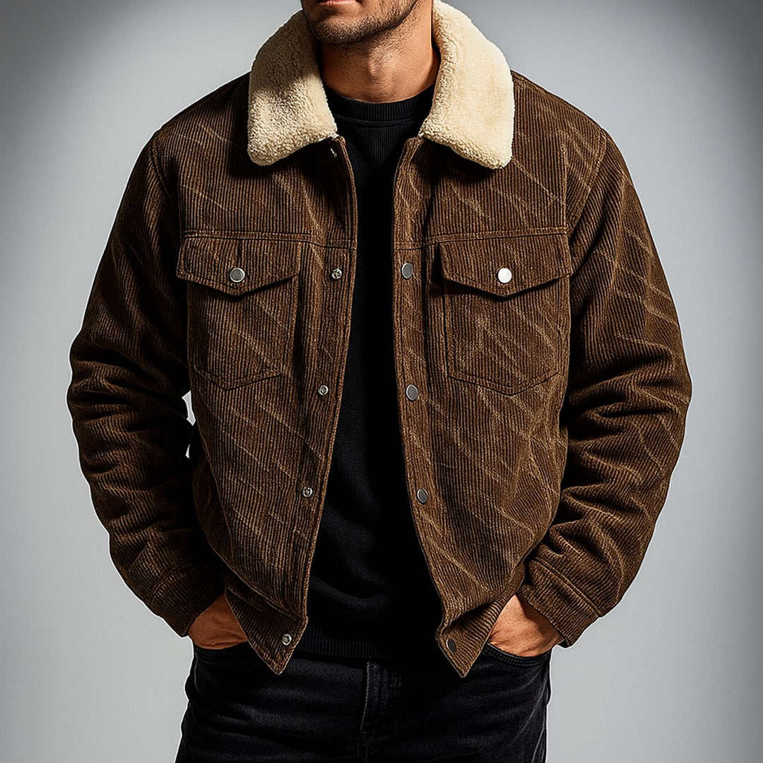 Men's Fleece-Lined Corduroy Bomber Jacket Sherpa Collar