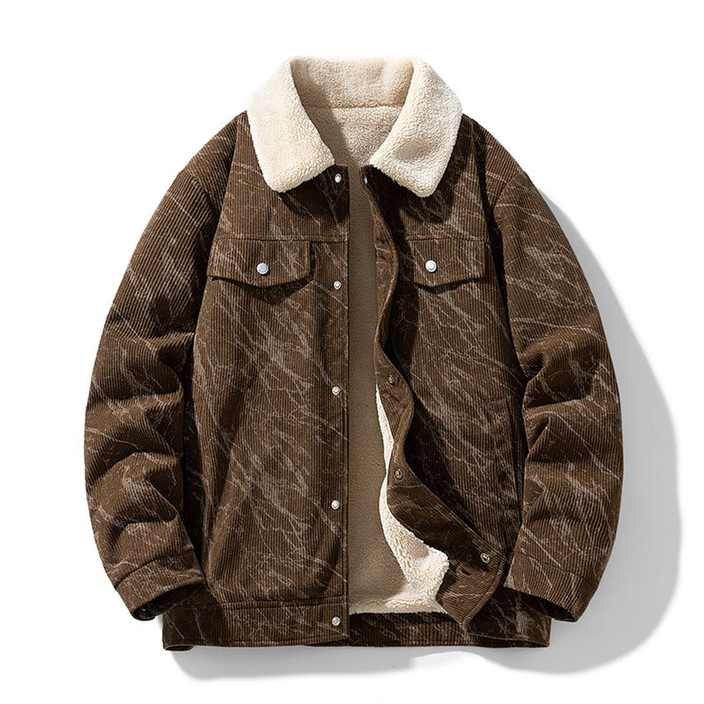 Men's Fleece-Lined Corduroy Bomber Jacket Sherpa Collar