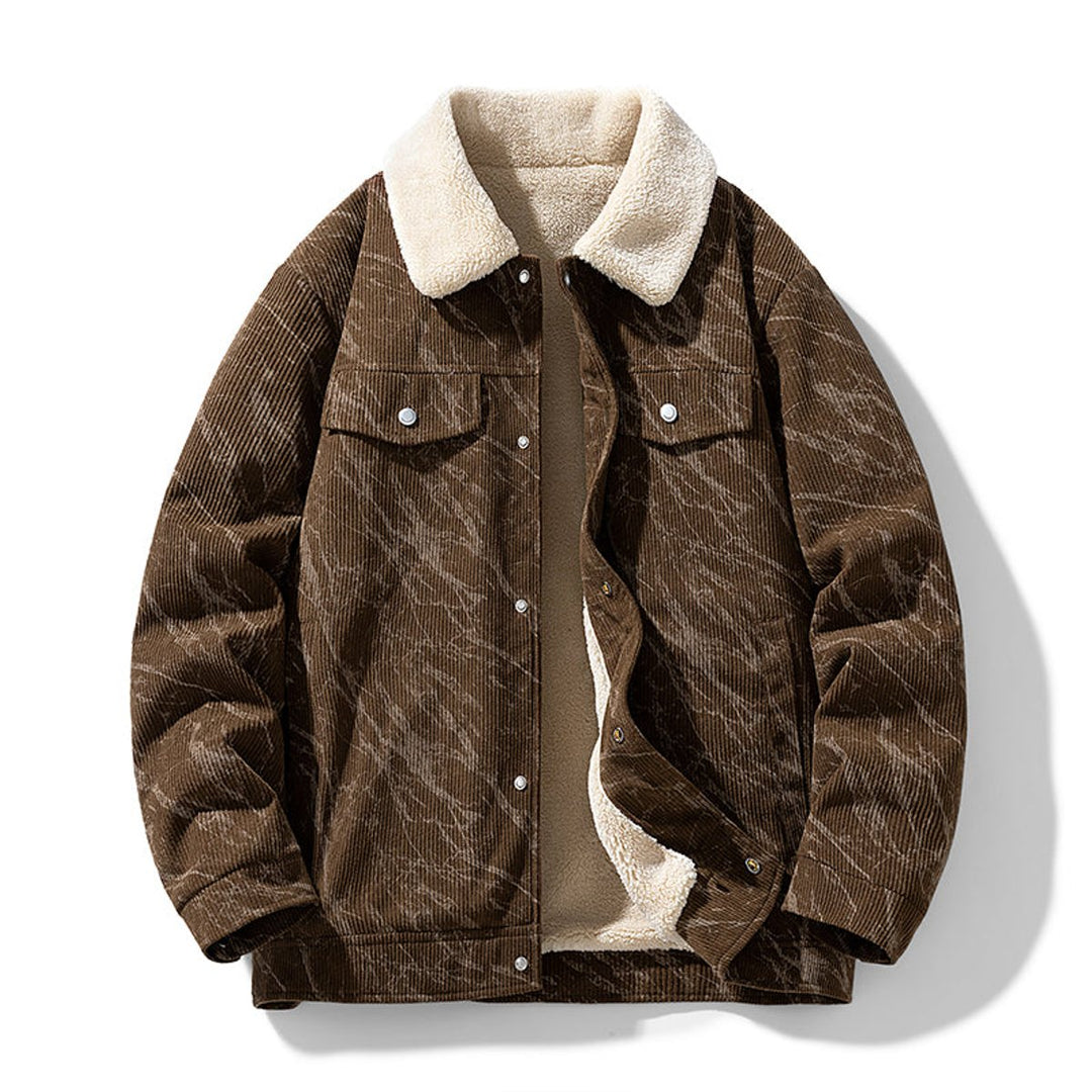 Men's Fleece-Lined Corduroy Bomber Jacket Sherpa Collar