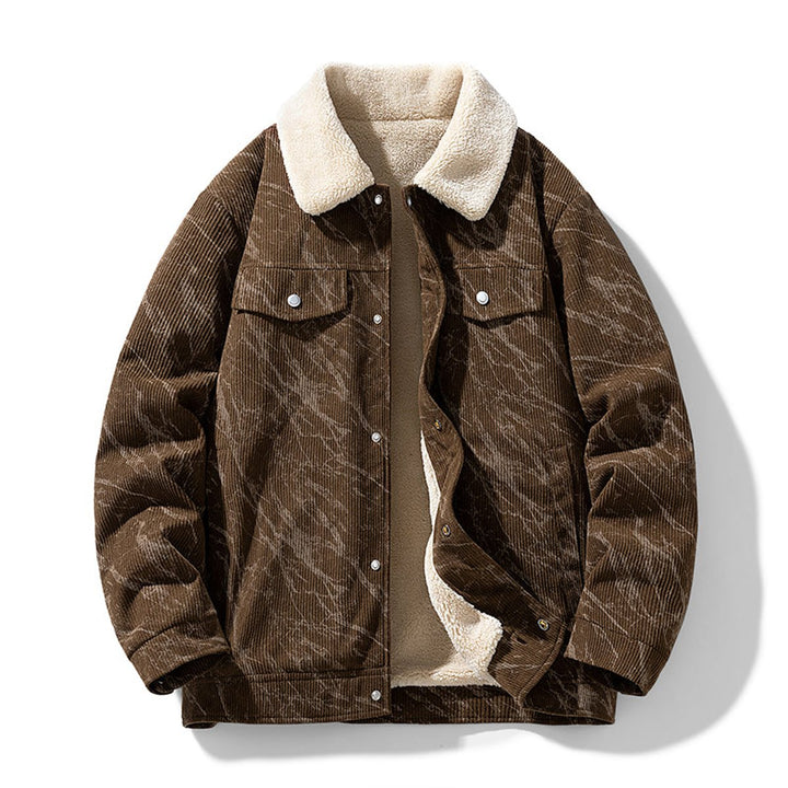 Men's Fleece-Lined Corduroy Bomber Jacket Sherpa Collar