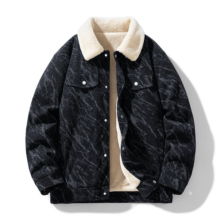 Men's Fleece-Lined Corduroy Bomber Jacket Sherpa Collar