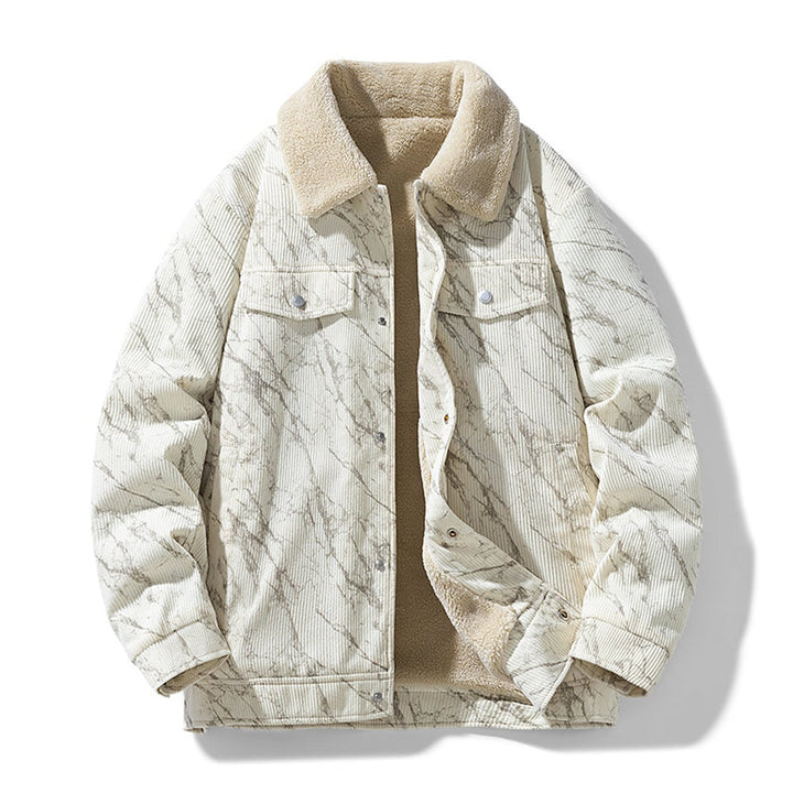 Men's Fleece-Lined Corduroy Bomber Jacket Sherpa Collar